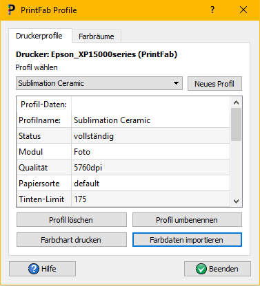 PrintFab Tinteneinstellungen