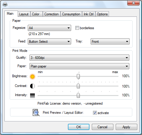 Screenshot Print Settings