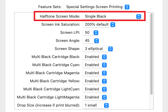 Screen printing settings PrintFab 2.99