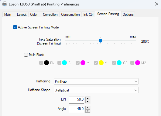 Screen Printing Settings